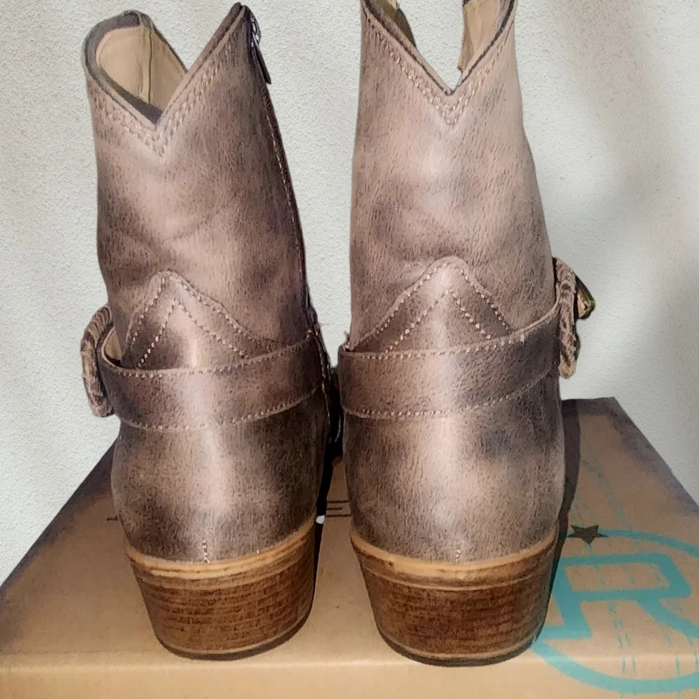 Roper Nelly Cowboy Boot Brown Country Vintage Shorty Snip - Picture 4 of 10